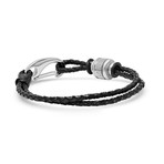 Leather Beaded Bracelet + Stainless Steel Lobster Lock // Black