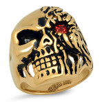 18K Gold Plated Stainless Steel Skull + Simulated Diamond Ring // Yellow (Size 9)