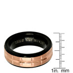 Textured Two-Tone Stainless Steel Band Ring // Rose Gold + Black (Size 9)