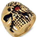 18K Gold Plated Stainless Steel Skull + Simulated Diamond Ring // Yellow (Size 10)