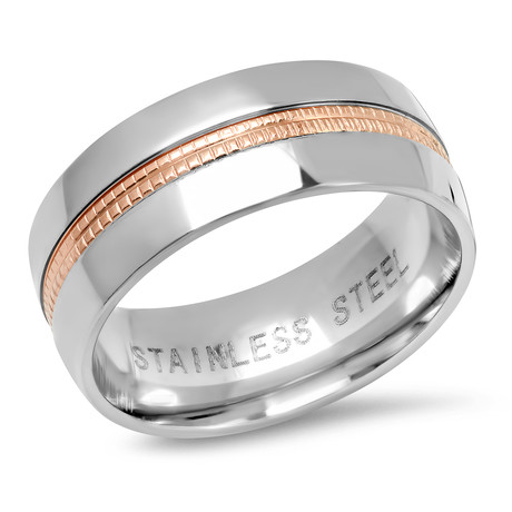 Two-Tone Stainless Steel + 18K Rose Gold Plated Inlay Ring (9)