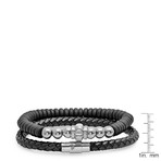 Black Leather Braided Bracelet + Black Lava Disc Bracelet // Set of 2