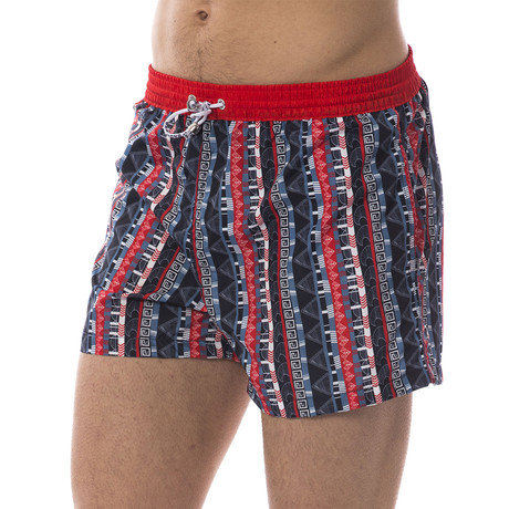 Aztec Swim Trunks // Blue + Red (48)