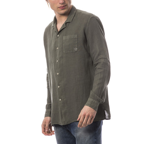 Long Sleeve Button Down Shirt // Army Green (XS)