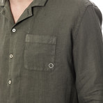 Long Sleeve Button Down Shirt // Army Green (L)