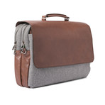 Two Tone Cashmere + Leather Briefcase Bag // Gray + Brown