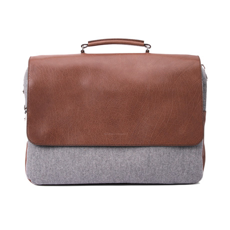 Two Tone Cashmere + Leather Briefcase Bag // Gray + Brown