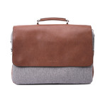 Two Tone Cashmere + Leather Briefcase Bag // Gray + Brown