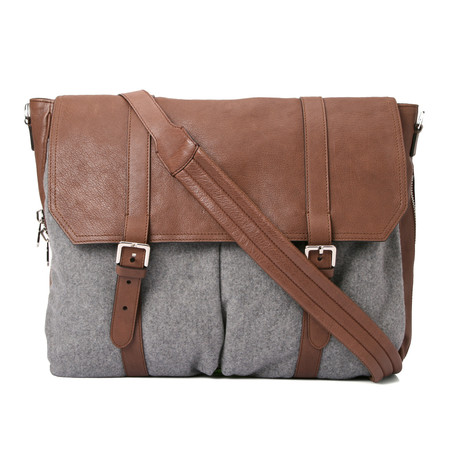 Two Tone Messenger Briefcase Bag // Gray + Brown