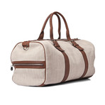Linen And Leather Overnight Travel Bag // Cream + Brown