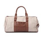 Linen And Leather Overnight Travel Bag // Cream + Brown