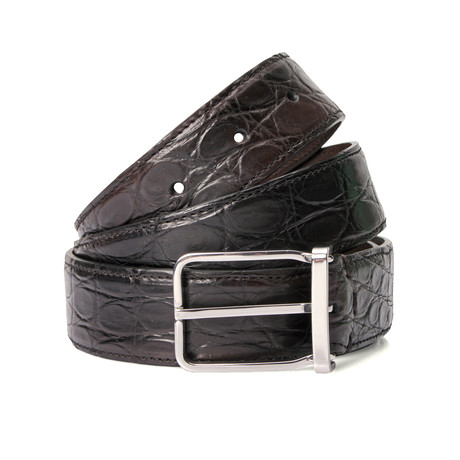 Croc Belt + Silver Buckle // Brown (35.4 Inches)