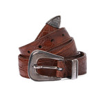 Croc Belt + Silver Western Buckle // Brown (35" Waist)