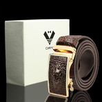 Niall Leather Automatic Belt // Brown Crocodile + Gold