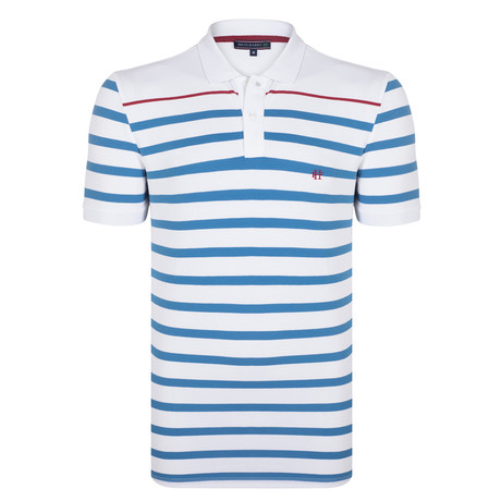 Jobe SS Polo Shirt // White + Indigo + Red (XS)