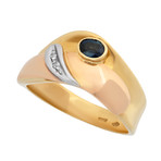 Estate 18k Two-Tone Gold Diamond + Sapphire Ring // Ring Size: 9