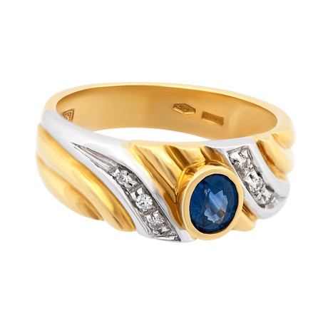 Estate 18k Two-Tone Gold Diamond + Sapphire Ring // Ring Size: 7