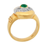 Estate 18k Two-Tone Gold Diamond + Emerald Ring // Ring Size: 6