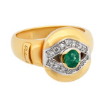 Estate 18k Two-Tone Gold Diamond + Emerald Ring // Ring Size: 6