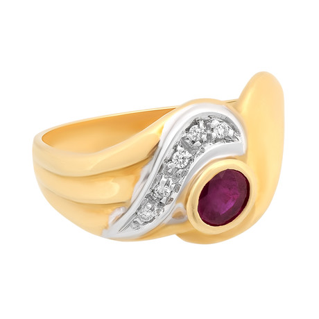 Estate 18k Two-Tone Gold Diamond + Ruby Ring I // Ring Size: 7