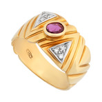 Estate 18k Two-Tone Gold Diamond + Ruby Ring // Ring Size: 6.25