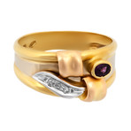 Estate 18k Two-Tone Gold Diamond + Ruby Ring // Ring Size: 7.5