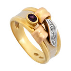 Estate 18k Two-Tone Gold Diamond + Ruby Ring // Ring Size: 7.5