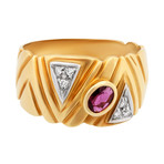 Estate 18k Two-Tone Gold Diamond + Ruby Ring // Ring Size: 6.25