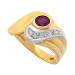 Estate 18k Two-Tone Gold Diamond + Ruby Ring I // Ring Size: 7