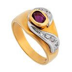 Estate 18k Two-Tone Gold Diamond + Ruby Ring II // Ring Size: 7