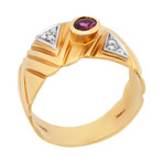 Estate 18k Two-Tone Gold Diamond + Ruby Ring // Ring Size: 6.25