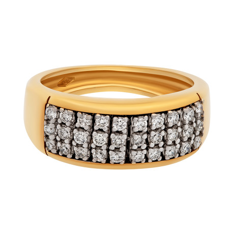 Estate 18k Yellow Gold 3 Row Diamond Ring // Ring Size: 7.75