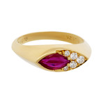 Estate 18k Yellow Gold Diamond + Ruby Ring // Ring Size: 5.25