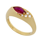 Estate 18k Yellow Gold Diamond + Ruby Ring // Ring Size: 5.25