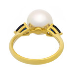 Vintage Aquarian Pearls 18k Yellow Gold Pearl + Blue Sapphire Ring // Ring Size: 10.75