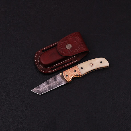 Handmade Damascus Tanto Folding Knife // 2791