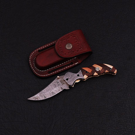 Handmade Damascus Liner Lock Folding Knife // 2794