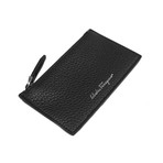 Salvatore Ferragamo // Grained Leather Zip Card Holder Wallet // Black