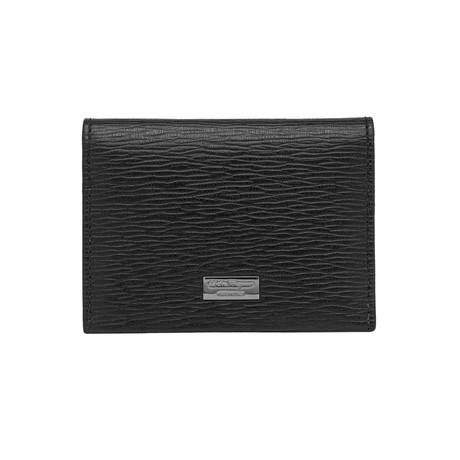 Salvatore Ferragamo // Men's Hammered Leather Card Case Wallet // Black