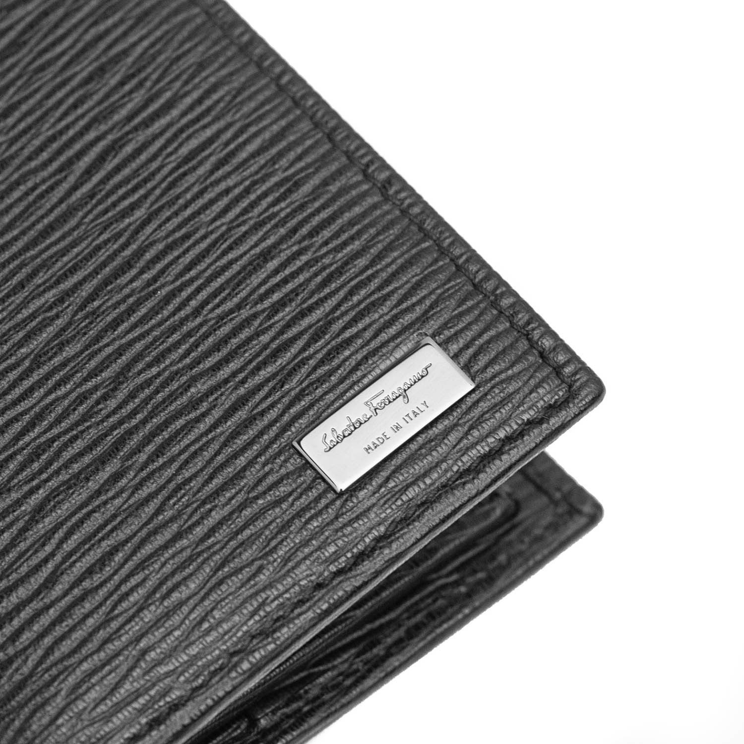 Salvatore Ferragamo // Men's Hammered Leather Bifold Wallet // Black