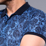 Caleb Floral Short Sleeve Polo Shirt // Indigo (S)