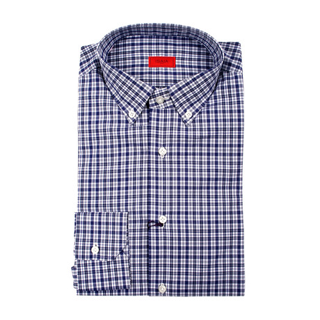 Isaia // Alessandro Checked Dress Shirt // Blue (US: 15R)