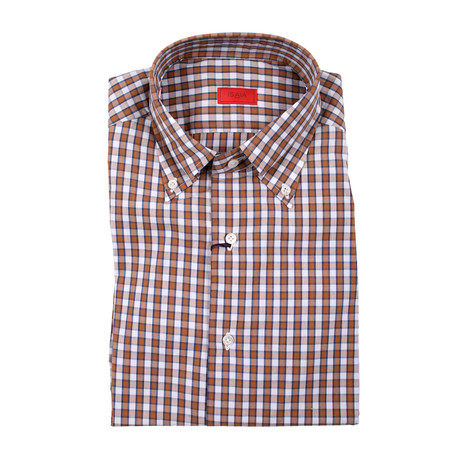 Isaia // Davide Checked Dress Shirt // Brown (US: 15R)