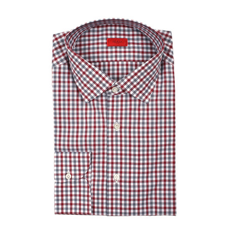 Isaia // Luca Checked Dress Shirt // Red + Gray (US: 15R)