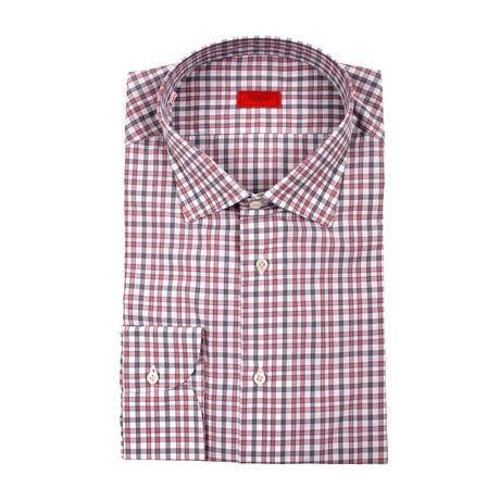 Isaia // Emanuele Checked Dress Shirt // Red + Gray (US: 15R)