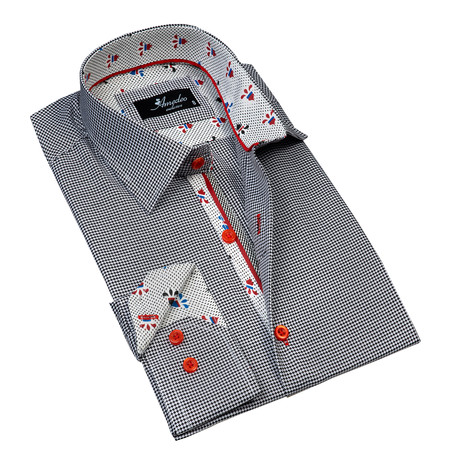 Amedeo Exclusive // Herringbone Reversible Cuff Button-Down Shirt // Black + White (XL)