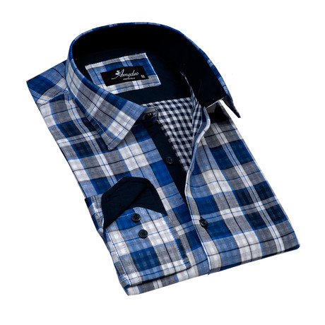 Amedeo Exclusive // Checkered Reversible Cuff Button-Down Shirt // Blue + White (S)