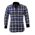 Amedeo Exclusive // Checkered Reversible Cuff Button-Down Shirt // Blue + White (L)