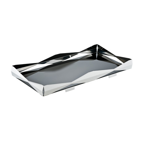 Origami Rectangular Bar Tray + Black Glass (Stainless Steel)