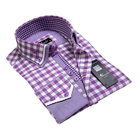 Amedeo Exclusive // Reversible Cuff Button-Up Shirt // Purple + White Checkers (S)